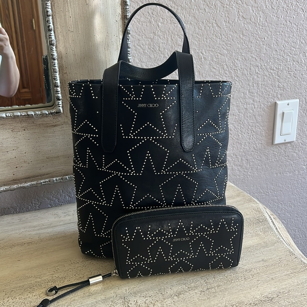 AUTHENTIC Jimmy Choo Ladies Sofia Star Studded Tote Bag with Wallet